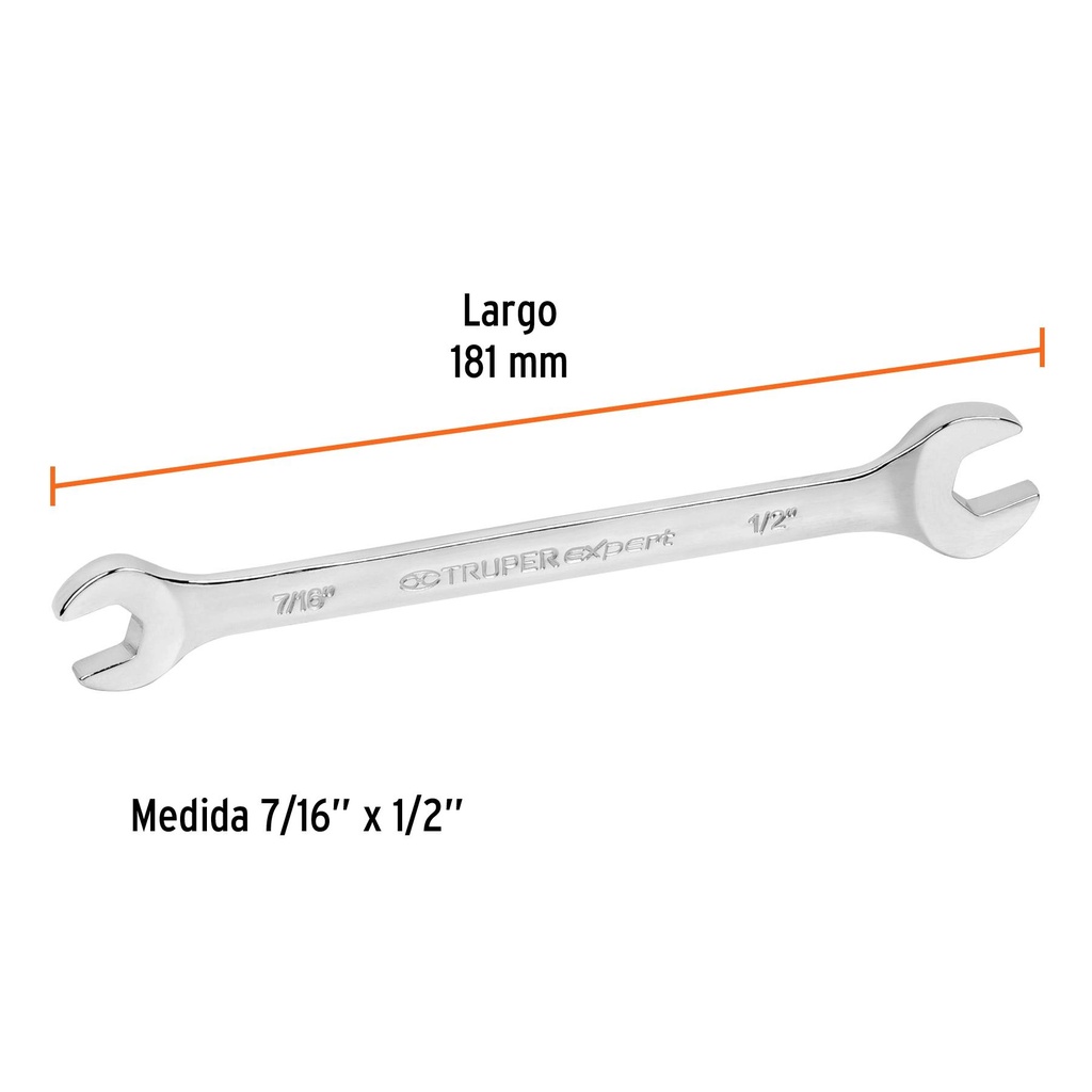 Llave española, 7/16 x 1/2' x 181 mm de largo, Truper Expert