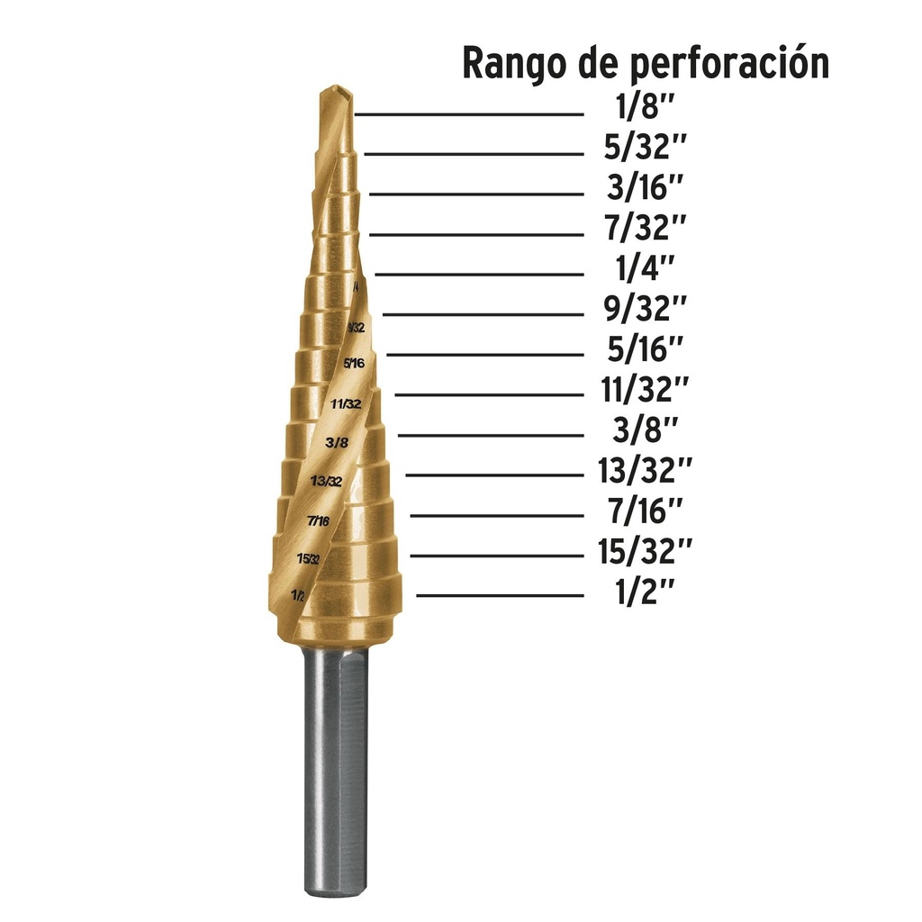 Broca escalonada titanio 13 escalones 1/8' a 1/2', Expert