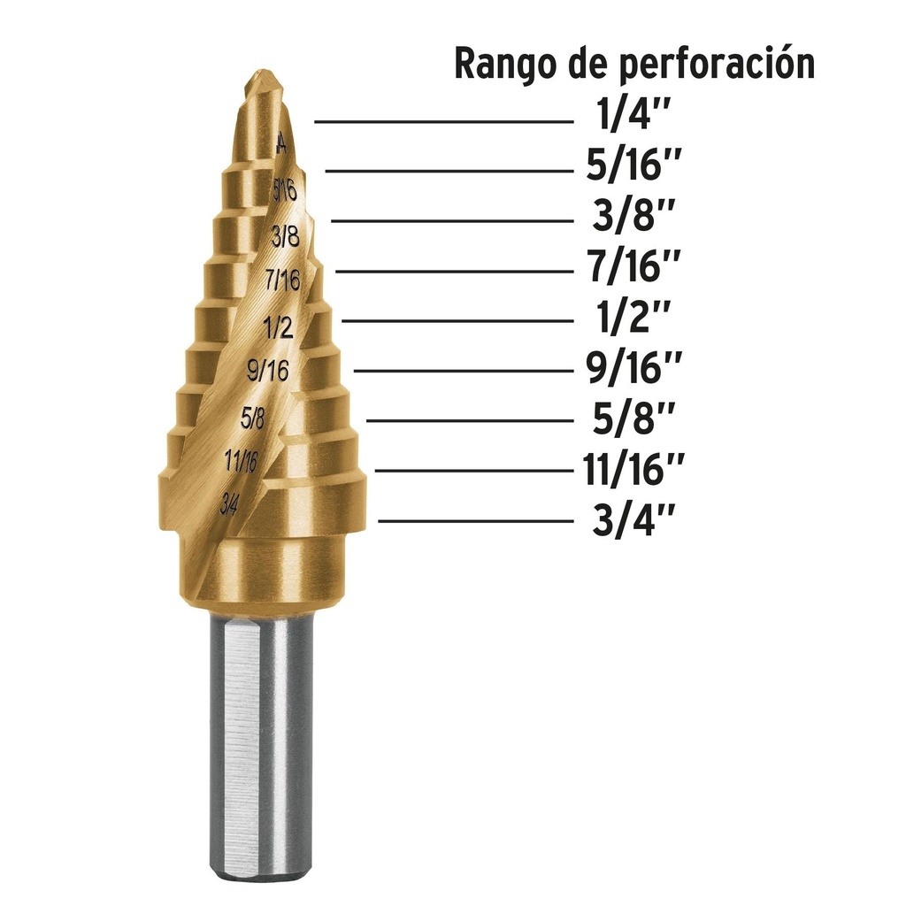 Broca escalonada titanio 9 escalones 1/4' a 3/4', Expert