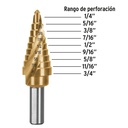 Broca escalonada titanio 9 escalones 1/4' a 3/4', Expert