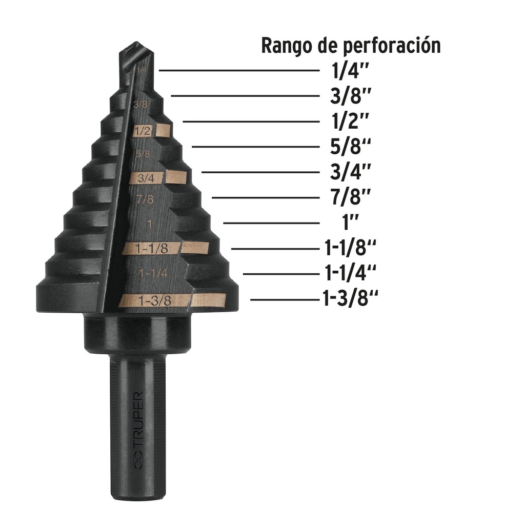 Broca escalonada óxido negro 10 escalones 1/4' a 1-3/8?