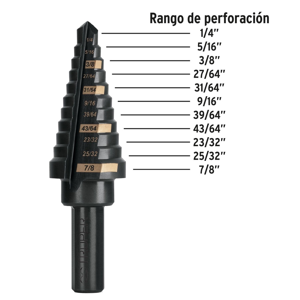 Broca escalonada óxido negro 11 escalones 1/4' a 7/8'