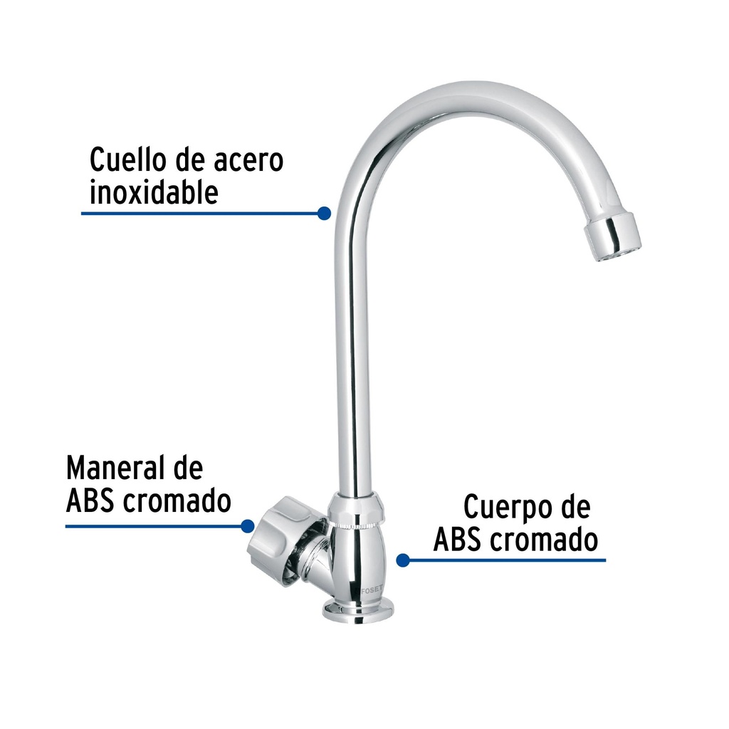 Llave individual para fregadero, ABS, cuello curvo, Basic