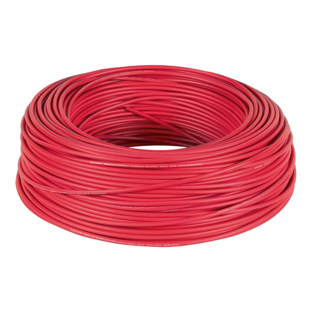 Rollo de 100 m de cable THHW-LS 14 AWG rojo, Volteck