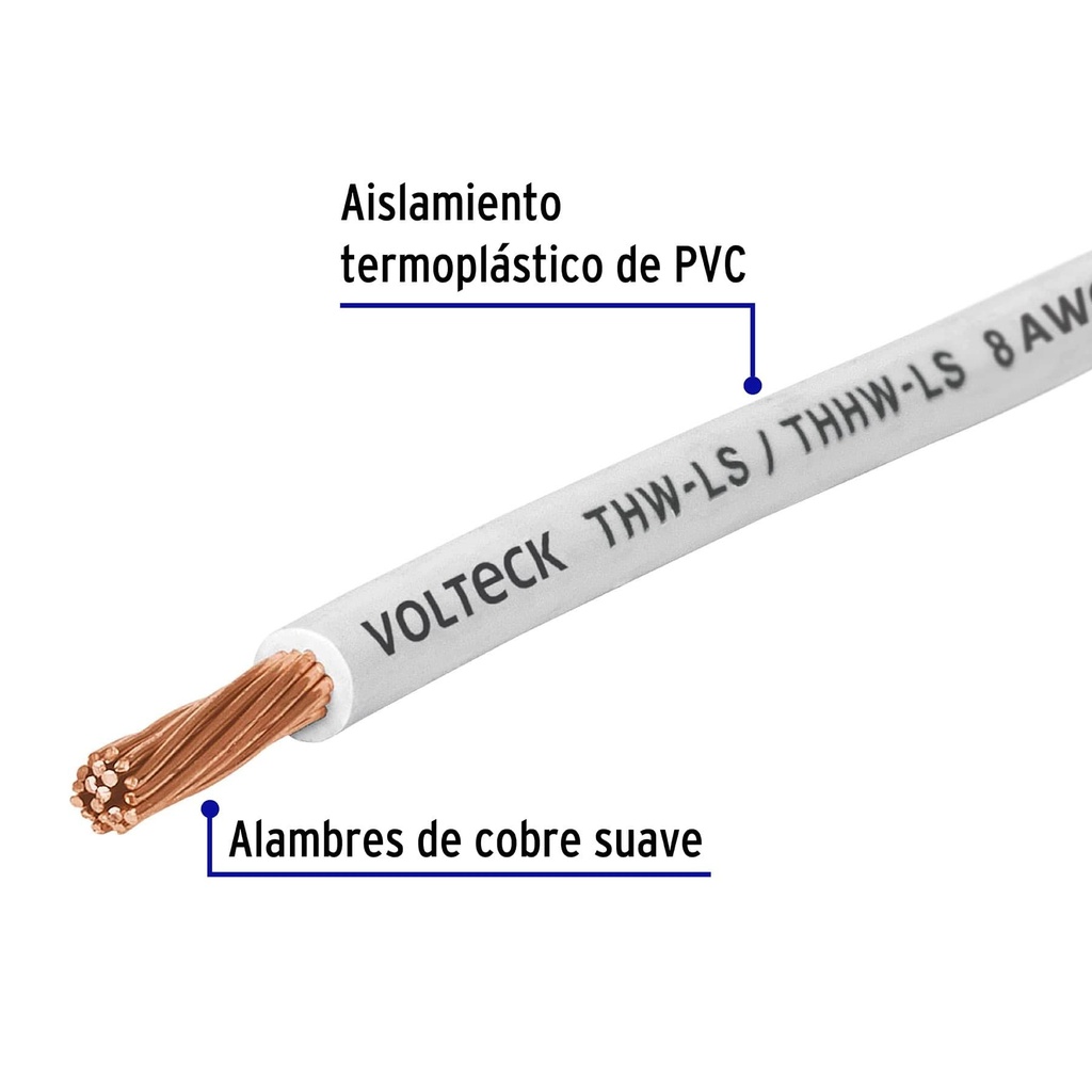 Rollo de 100 m de cable THHW-LS 8 AWG blanco, Volteck