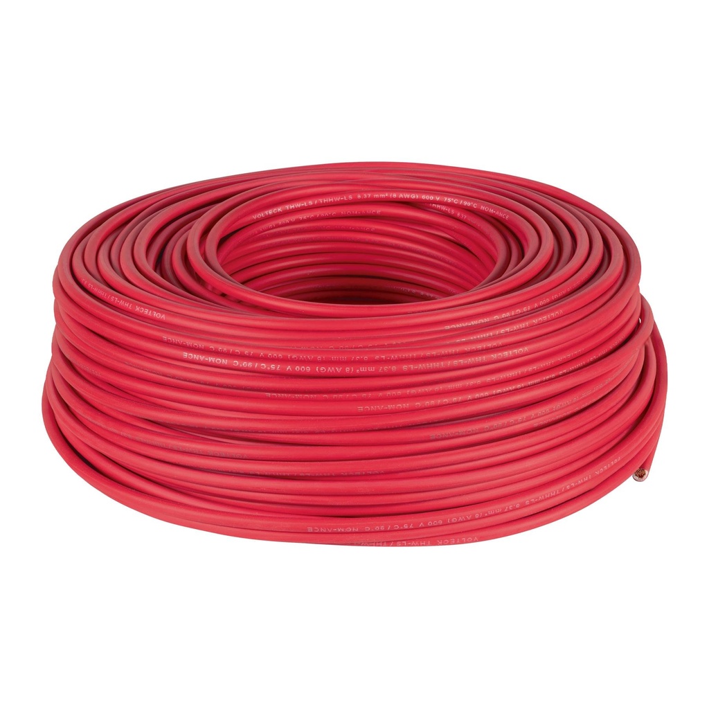 Rollo de 100 m de cable THHW-LS 8 AWG rojo, Volteck