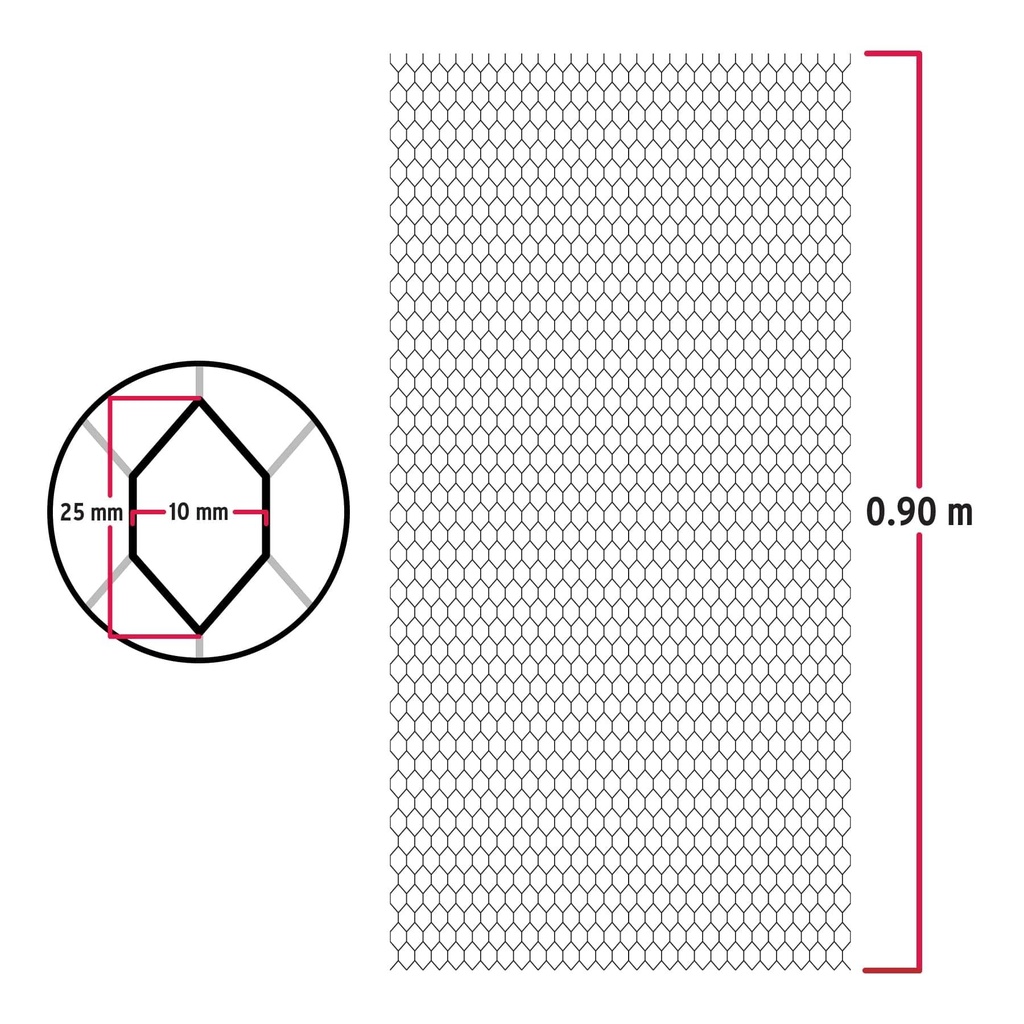 Rollo 22 m x 0.9 m malla plafón calibre 26 abertura 10x25mm