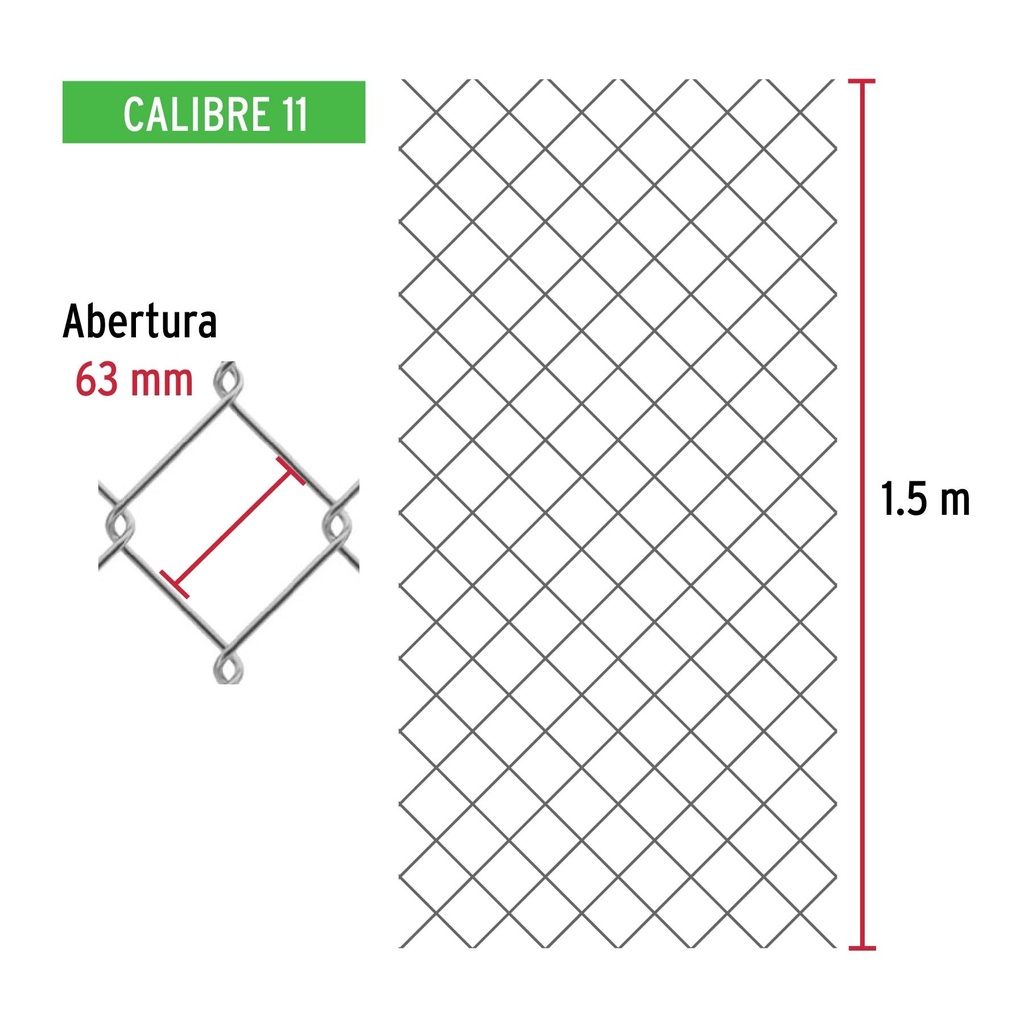 Rollo 20 m x 1.5 m malla ciclónica calibre 11 abertura 63 mm