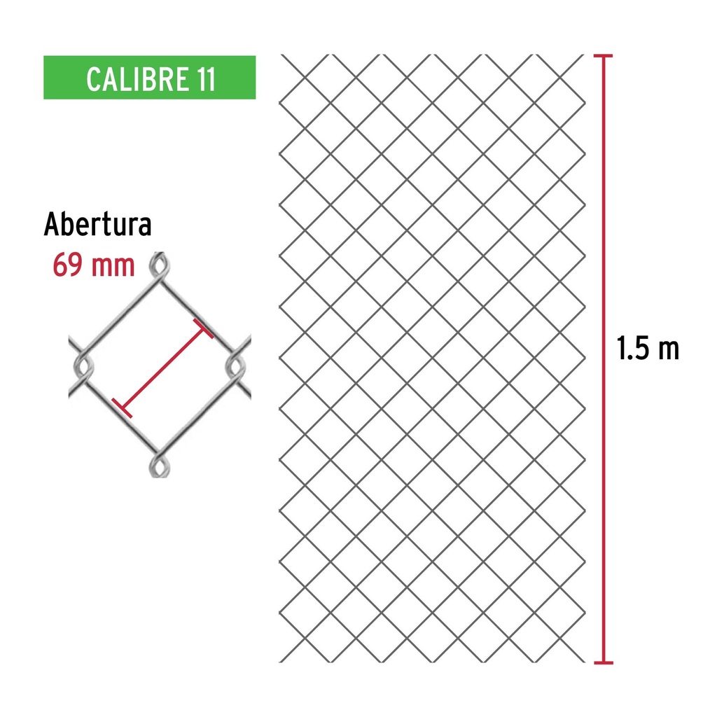 Rollo 20 m x 1.5 m malla ciclónica calibre 11 abertura 69 mm