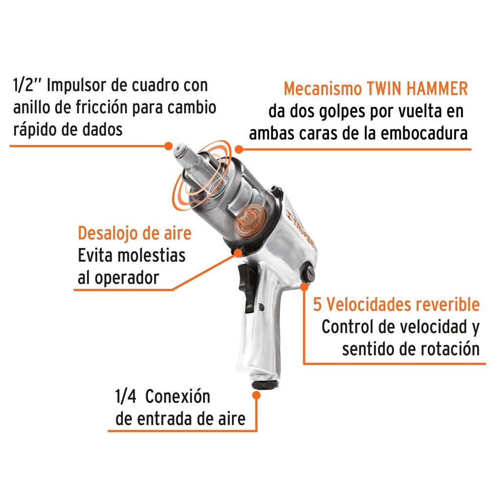 Llave neumática de impacto industrial 1/2', Truper