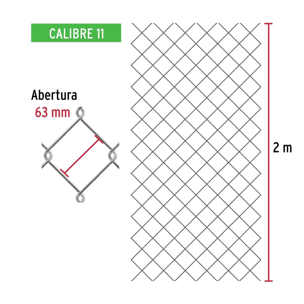 Rollo 20 m x 2 m malla ciclónica calibre 11 abertura 63 mm