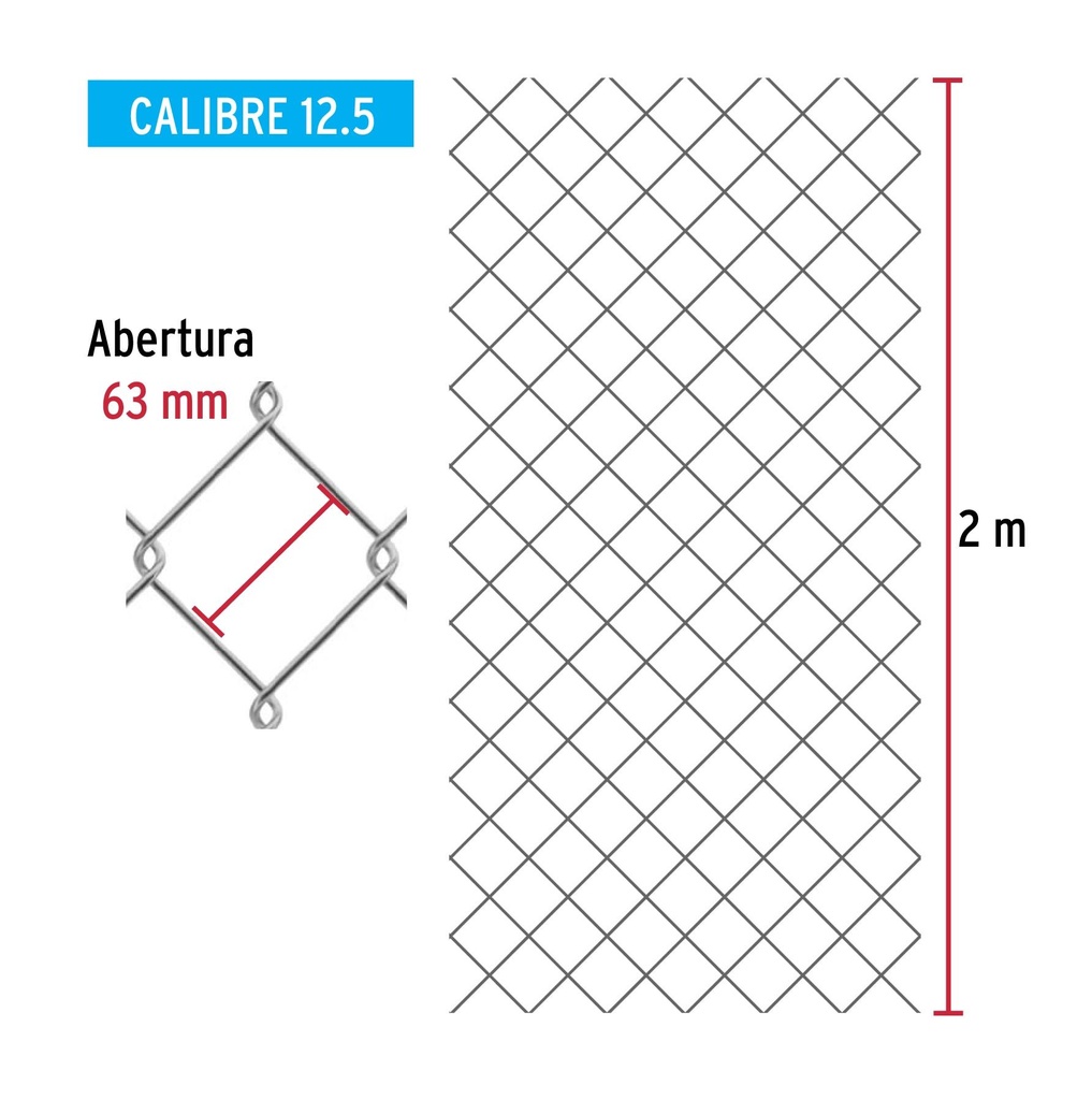 Rollo 20 m x 2 m malla ciclónica calibre 12.5 abertura 63 mm