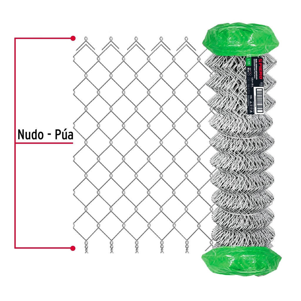 Rollo 20m x 1.25 m malla ciclónica calibre 11 abertura 69 mm