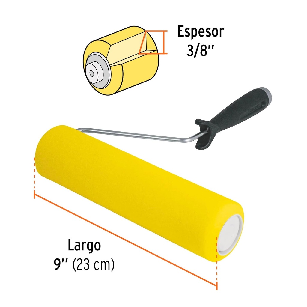 Rodillo para pintar 9' x 3/8' de esponja, superficies lisas