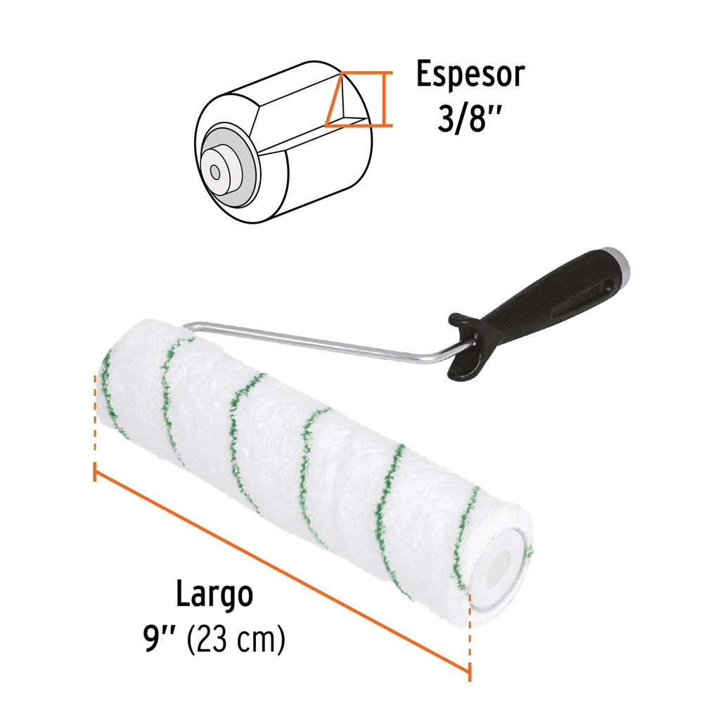 Rodillo para pintar 9' x 3/8' microfibra, sup. poco rugosas