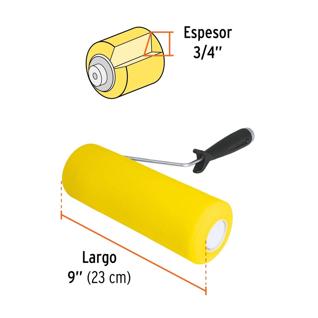 Rodillo para pintar 9'x 3/4' de esponja, superficies rugosas