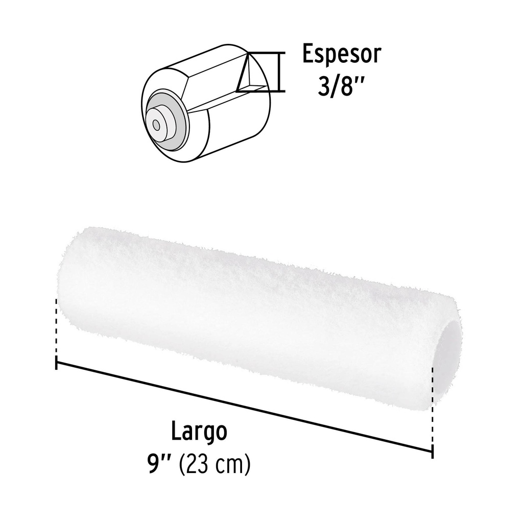 Rodillo para pintar, 9 x 3/8', superficies lisas, Pretul