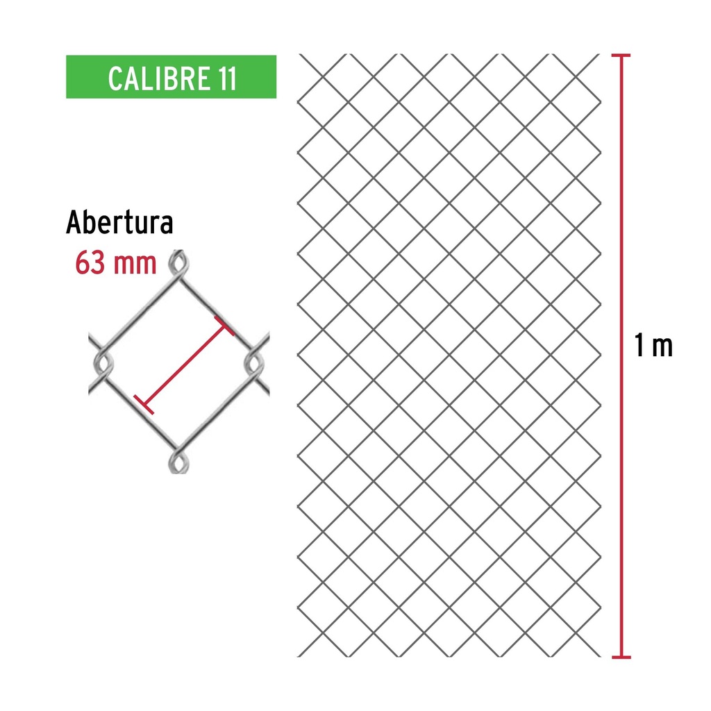 Rollo 20 m x 1 m malla ciclónica calibre 11 abertura 63 mm