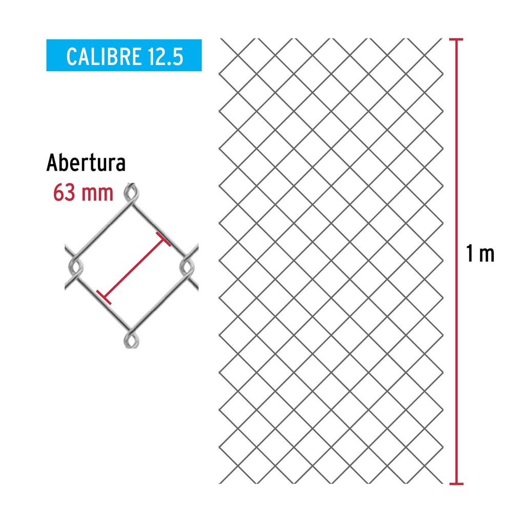 Rollo 20 m x 1 m malla ciclónica calibre 12.5 abertura 63 mm