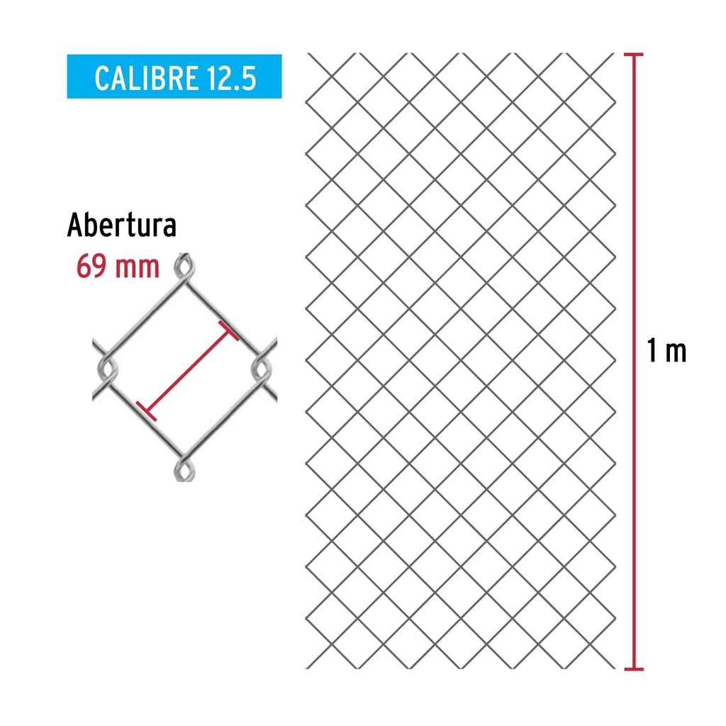 Rollo 20 m x 1 m malla ciclónica calibre 12.5 abertura 69 mm