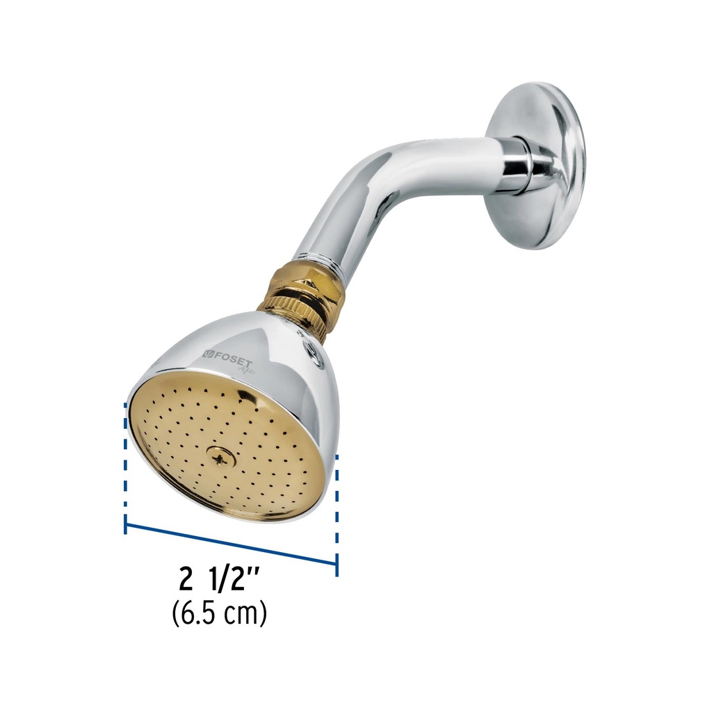 Regadera cónica 2-1/2' cromo-oro brazo y chapetón acero