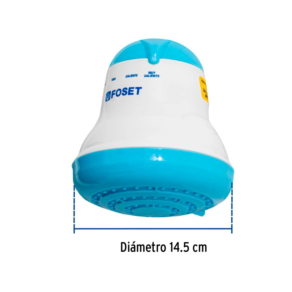 Regadera eléctrica de 4 temperaturas, 5-3/8', Azul, Foset