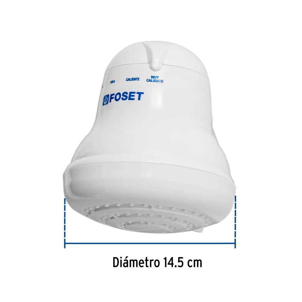 Regadera eléctrica de 4 temperaturas, 5-3/8', Blanca, Foset