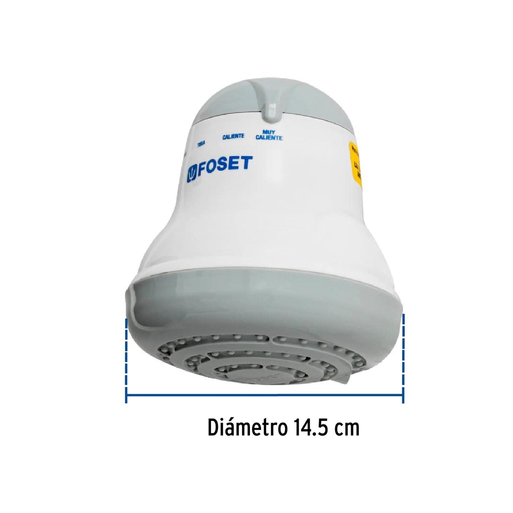 Regadera eléctrica de 4 temperaturas, 5-3/8', Gris, Foset