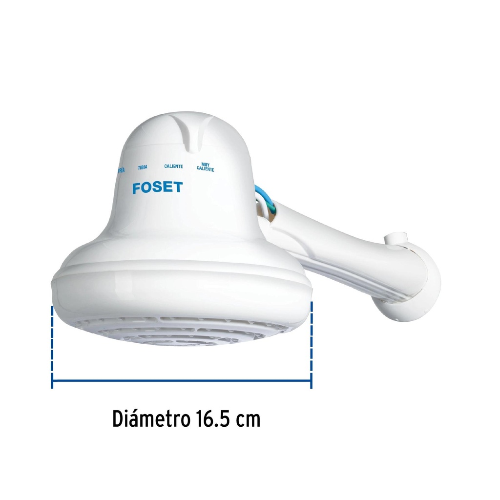 Regadera eléctrica de 4 temperaturas, 6-1/2', Blanca, Foset