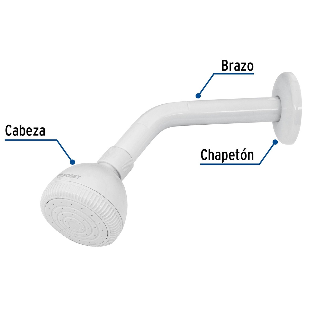 Regadera plástica redonda 2-1/2' blanca, Foset Basic