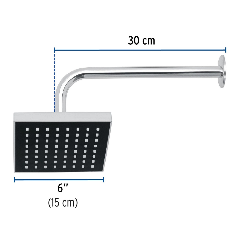 Regadera cuadrada ABS 6' acabado cromo con brazo, Foset