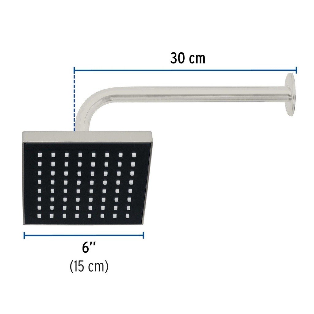 Regadera cuadrada ABS 6' acabado satín con brazo, Foset