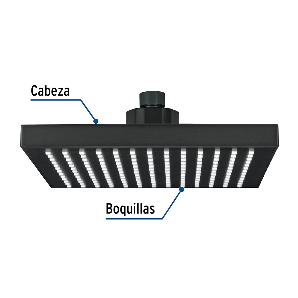 Regadera cuadrada ABS 8' acabado negro mate sin brazo, Foset