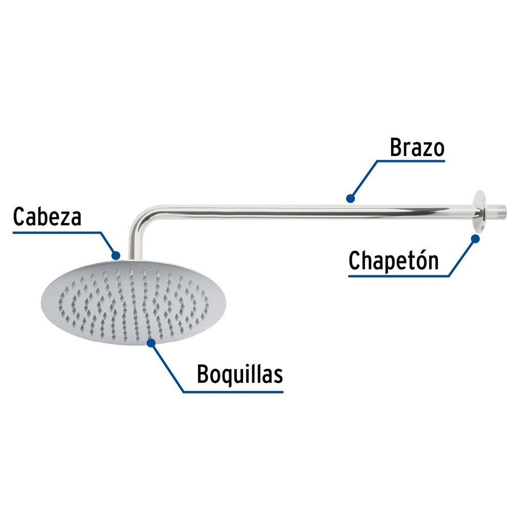 Regadera cromo 10' plato redondo delgado con brazo, Riviera