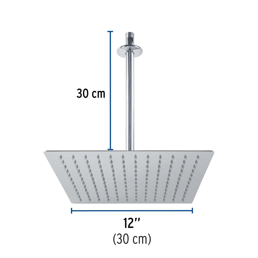 Regadera cromo 12' plato cuadrado delgado con brazo, Riviera