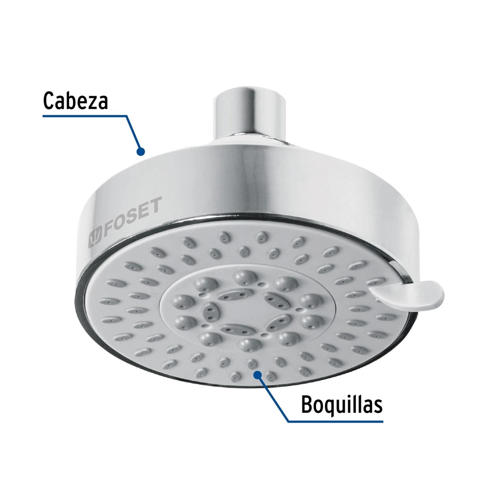 Regadera cromo 4'con 5 funciones, sin brazo, Foset Element