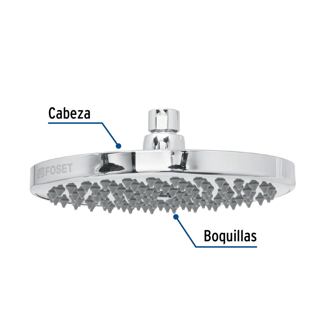 Regadera cromo 8' plato redondo, sin brazo, Foset Element