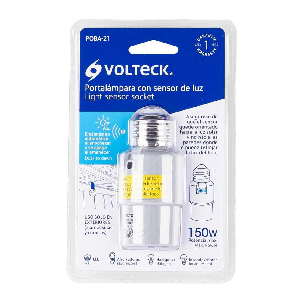 Portalámpara con sensor de luz, Volteck