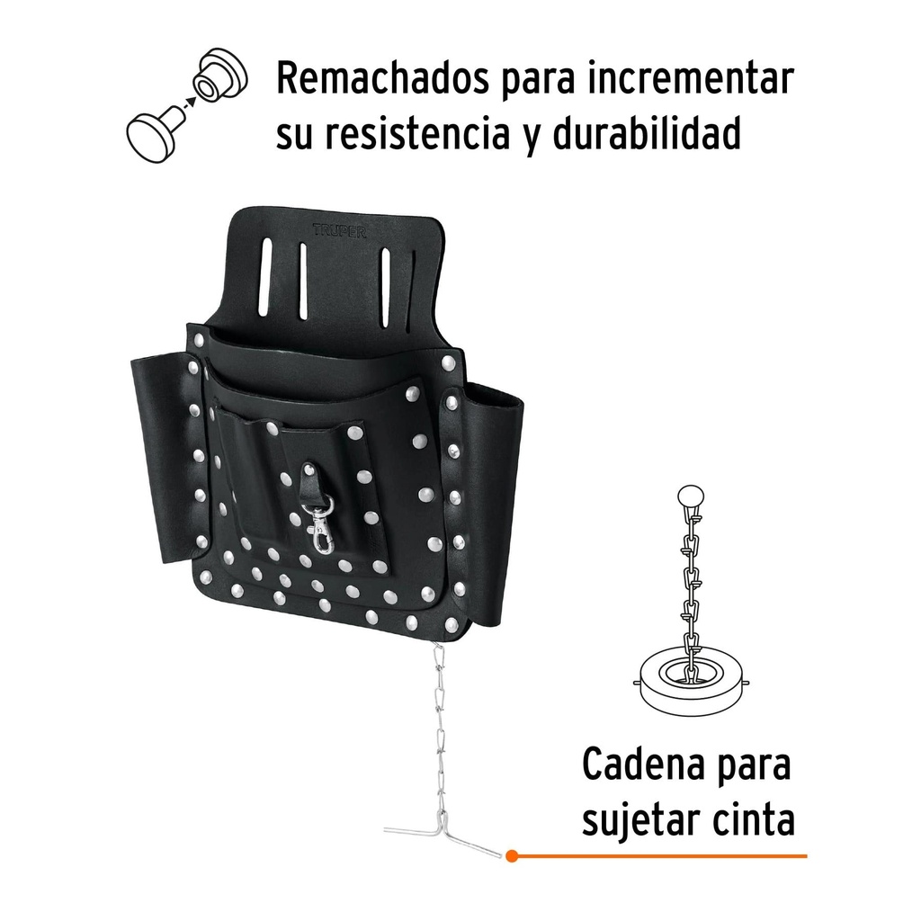 Porta herramientas de cuero con 8 compartimentos, Truper