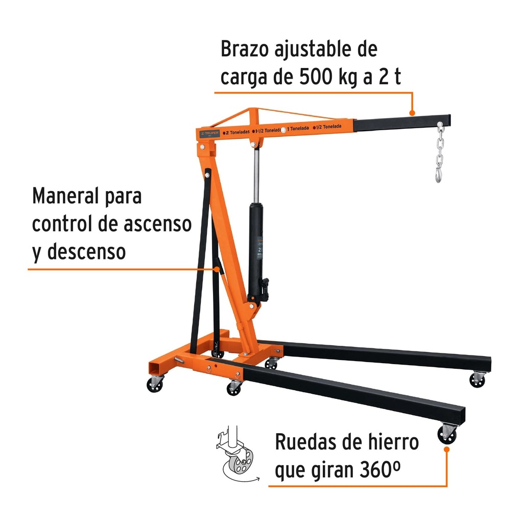 Pluma hidráulica 2 ton, plegable, Truper