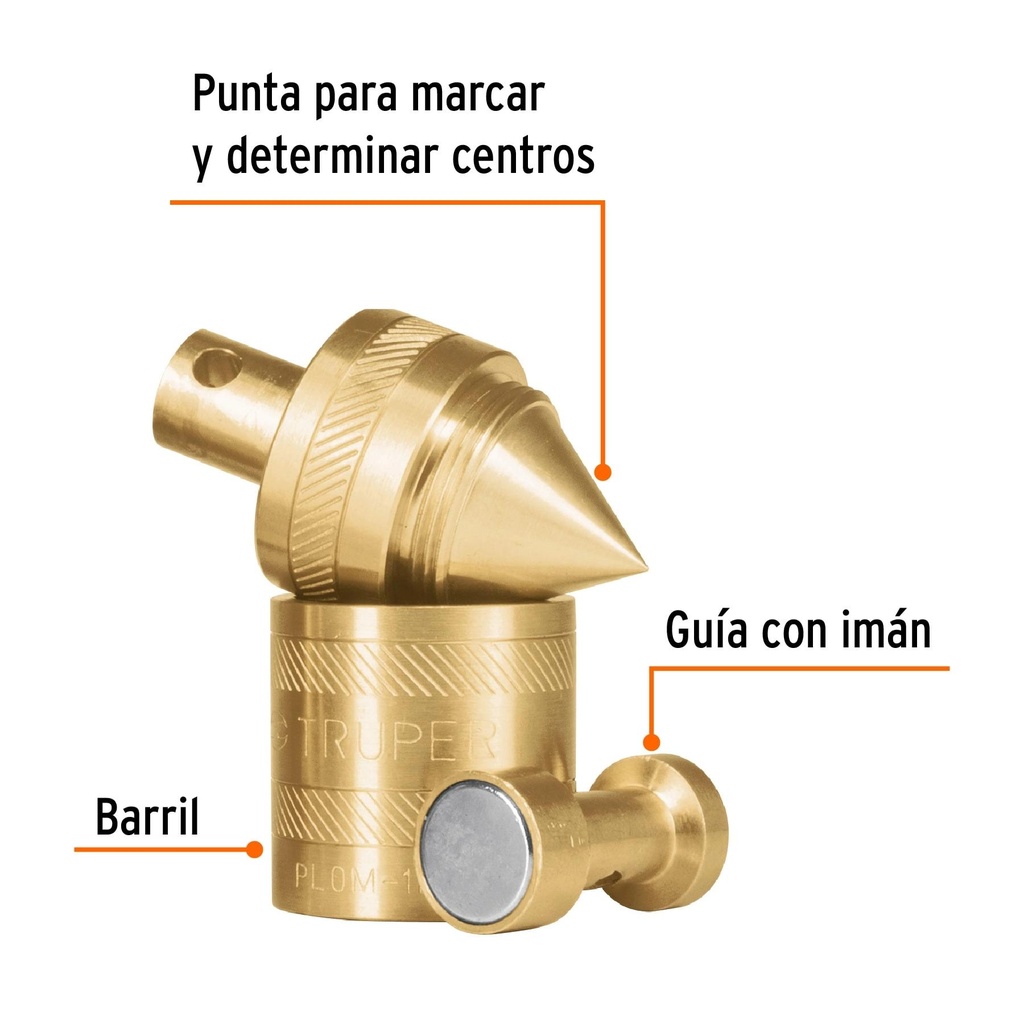 Plomada de latón 12 oz con centro y guía magnética, Truper