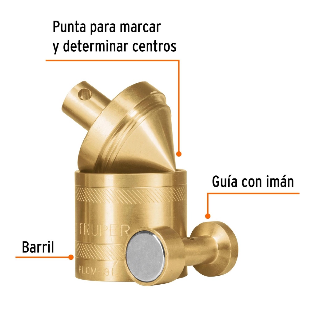 Plomada de latón 16 oz con centro y guía magnética, Truper