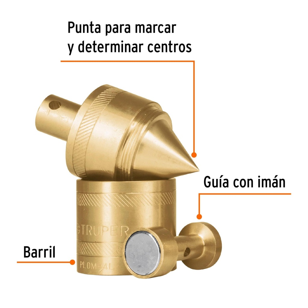 Plomada de latón 24 oz con centro y guía magnética, Truper