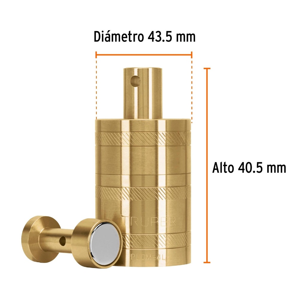 Plomada de latón 24 oz con centro y guía magnética, Truper