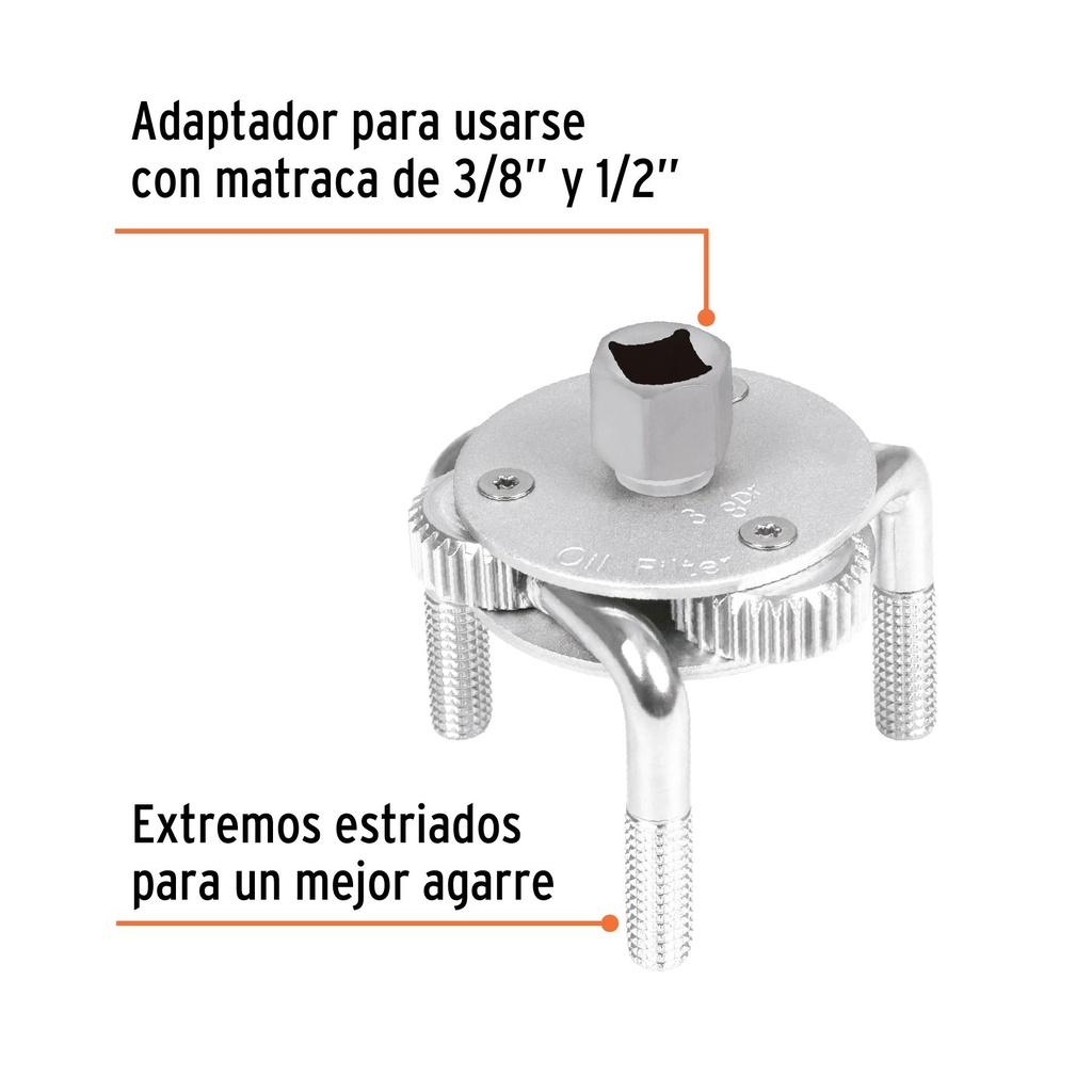 Llave de 3 puntos 3'-4-1/2' para filtro de aceite, Truper