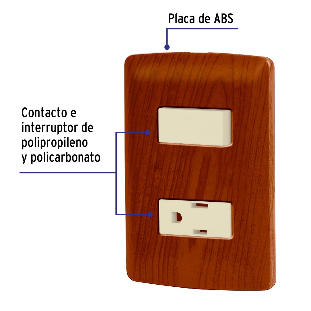 Placa armada contacto e interruptor, madera, línea Italiana