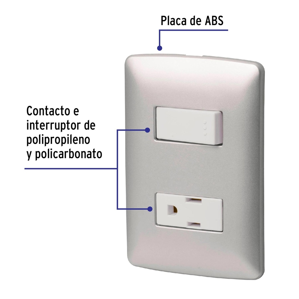 Placa armada contacto e interruptor, plata, línea Italiana