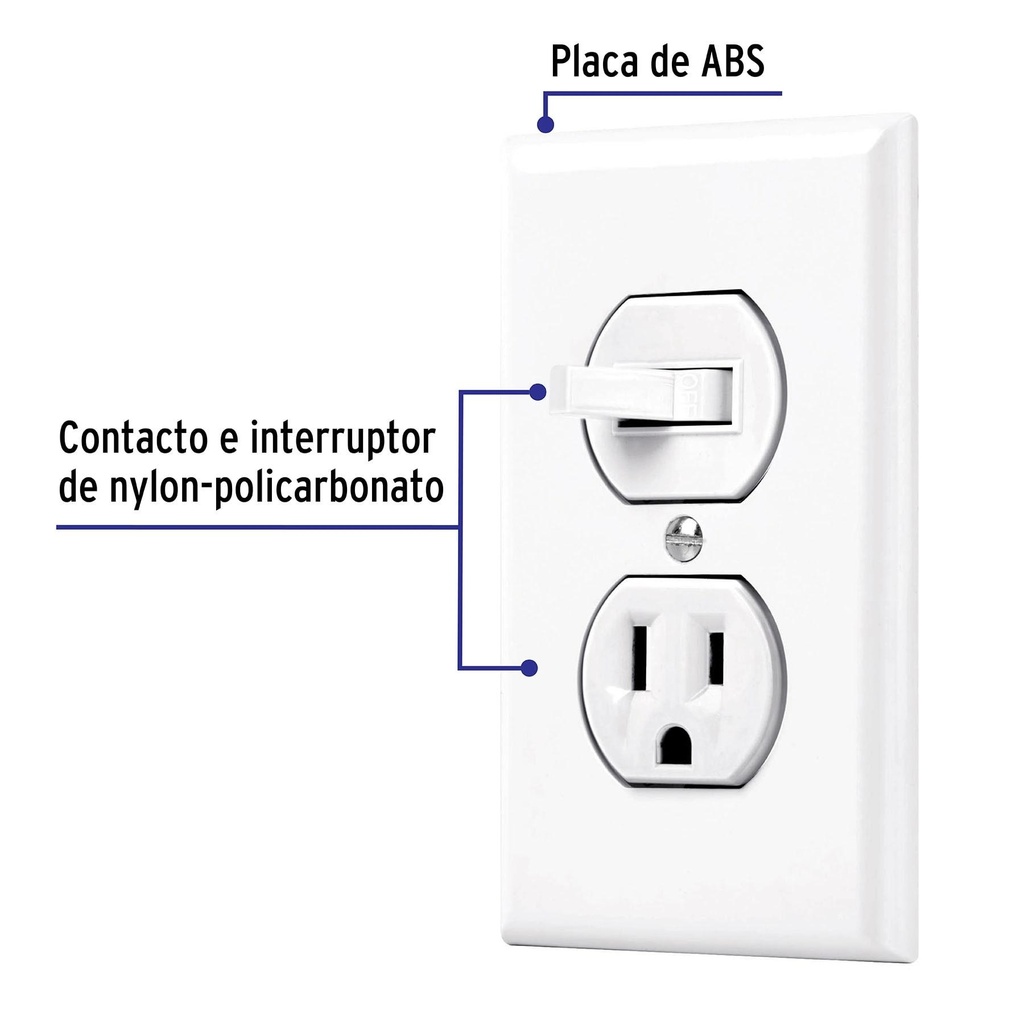 Placa armada interruptor y contacto, línea Standard, blanco