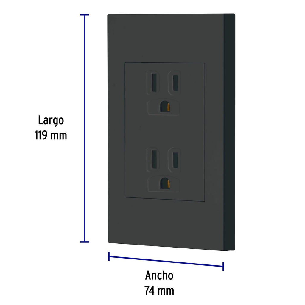 Placa armada contacto dúplex, 3 módulos, Española, negro