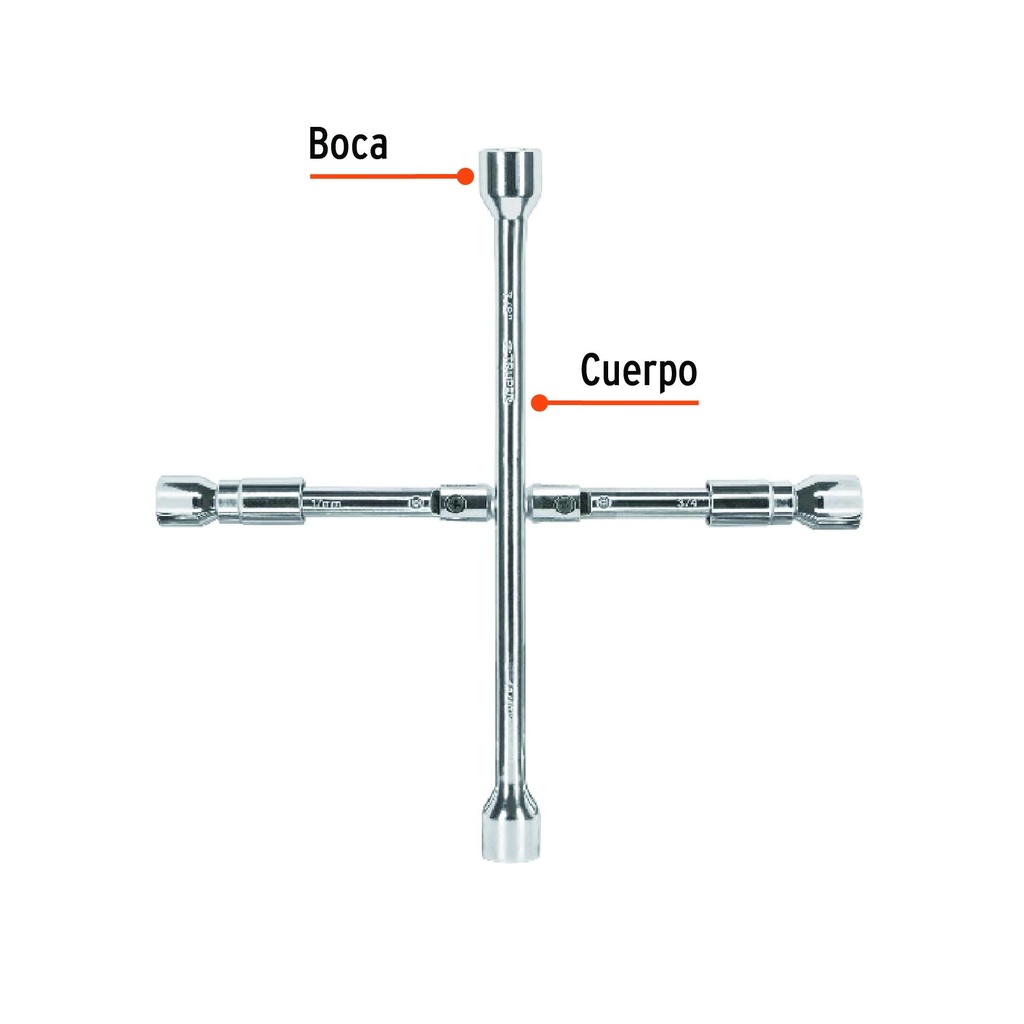 Llave de cruz 14' plegable pulida y cromada, Truper